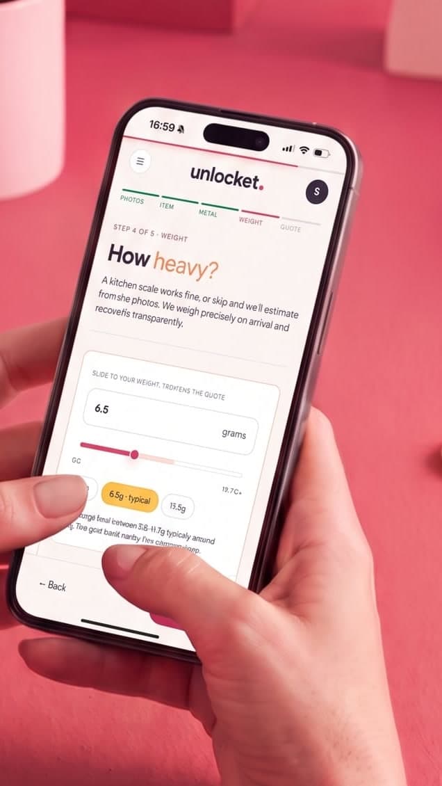 The Unlocket app taking the piece's weight in grams